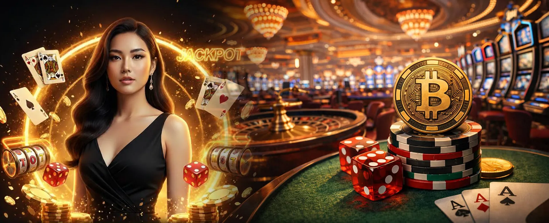 Golden coins and casino chips exploding upwards with a sophisticated online casino lobby